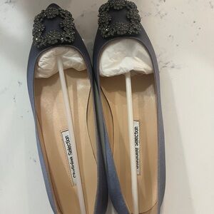 Embellished Gray Satin Ballet Flats